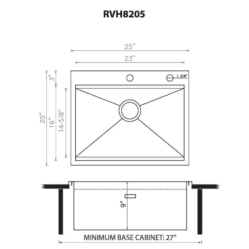 Ruvati 25 x 20 inch RV Workstation Drop-in Topmount Bar Prep Kitchen Sink 16 Gauge - RVH8205