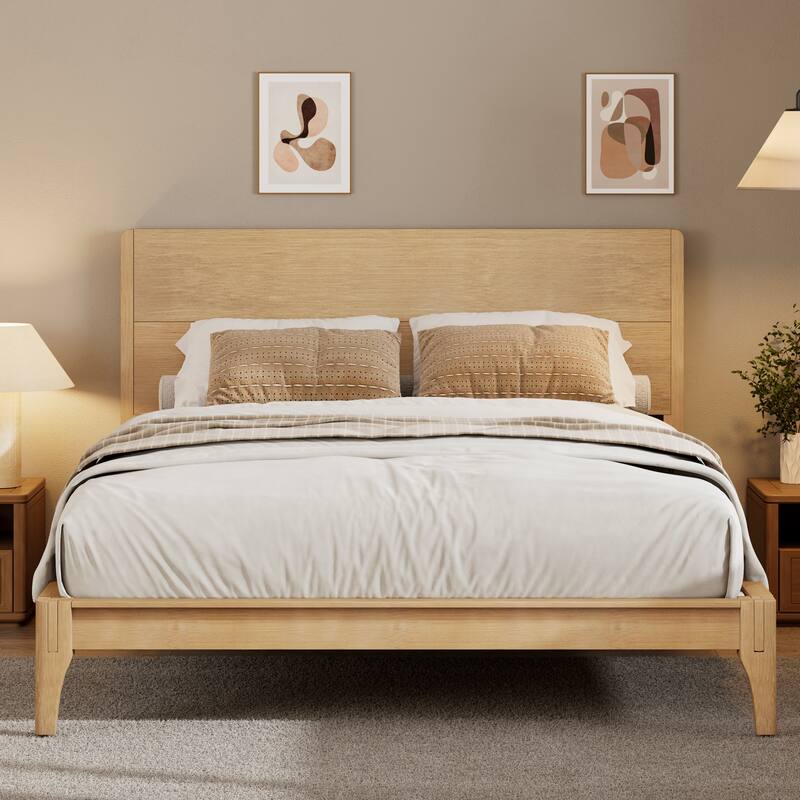 Eco-Chic Bamboo Platform Bed with Storage Space by Harper&Bright Designs - Natural - Queen