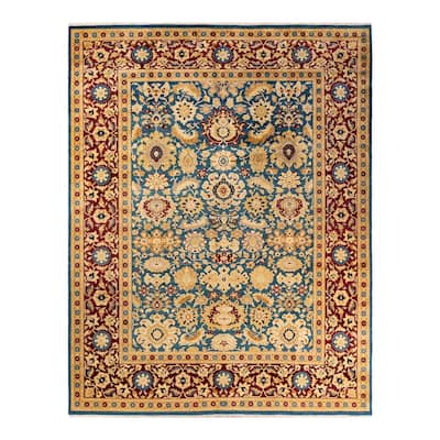 Overton Hand Knotted Wool Vintage Inspired Traditional Mogul Blue Area Rug - 9' 3" x 11' 10"