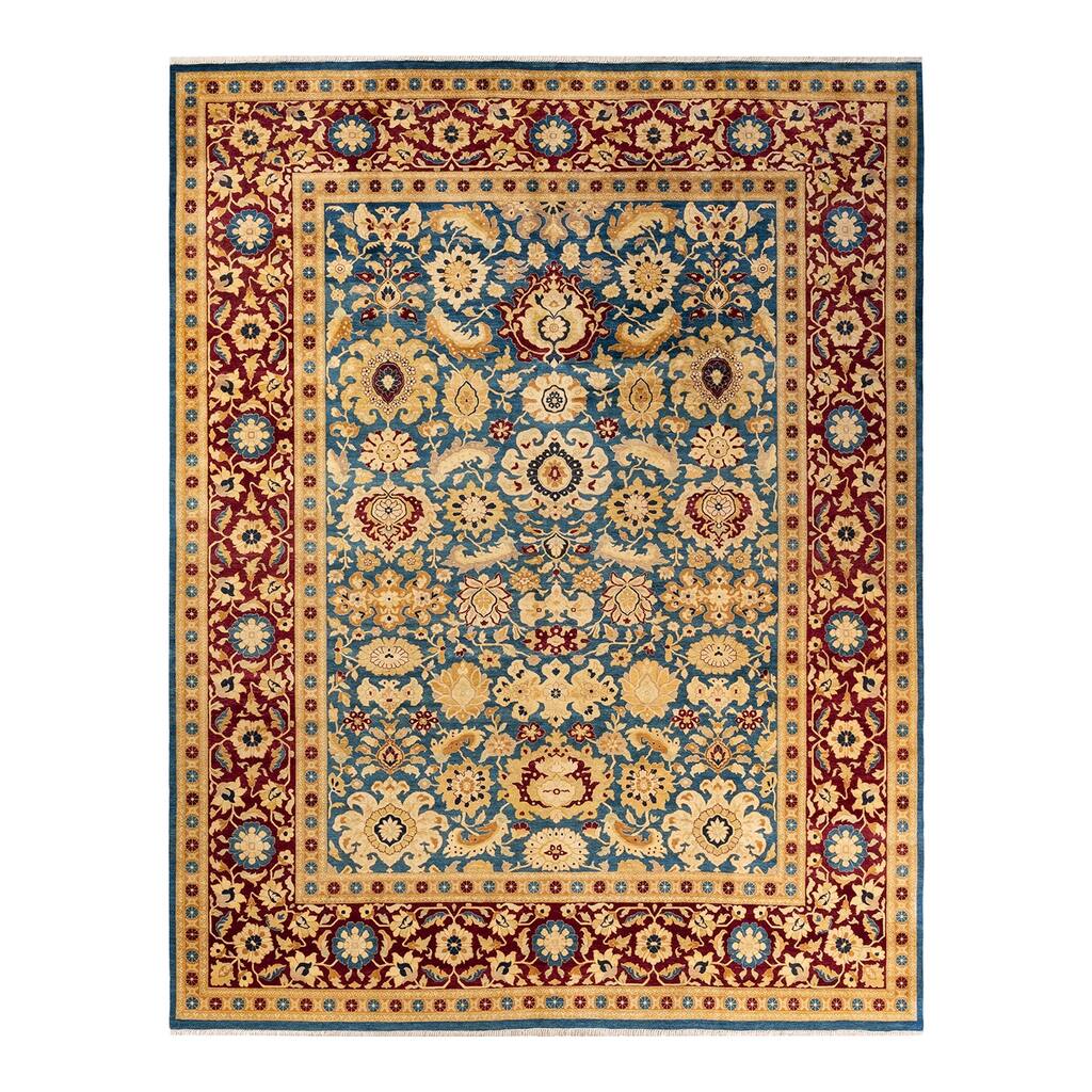 Overton Hand Knotted Wool Vintage Inspired Traditional Mogul Blue Area Rug - 9' 3" x 11' 10"