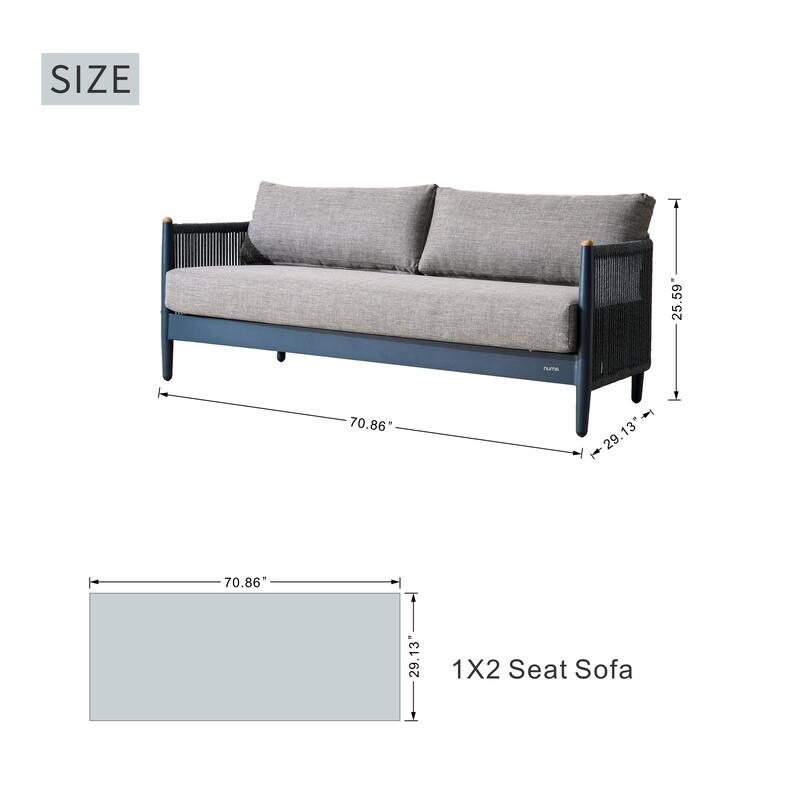 Luxury Outdoor Aluminum 2-Seater Sofa with Teak Accents and Rope Weave