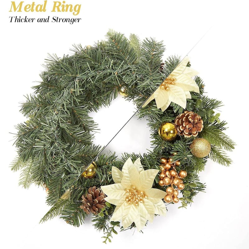 16 Inch Christmas Wreath for Front Door Fireplace Wall Window - N/A