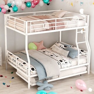 Multifunctional Full XL Over Queen Metal Bunk Bed With Trundle,Save Space or Split Into 2 Beds
