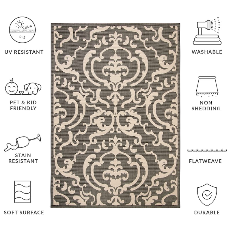 SAFAVIEH Courtyard Yosra Boho Indoor /Outdoor Waterproof Patio Backyard Rug - 8' x 11' - Black/Sand