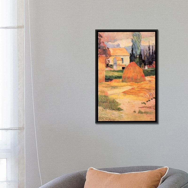iCanvas "Haystack in Village" by Paul Gauguin Framed Canvas Print