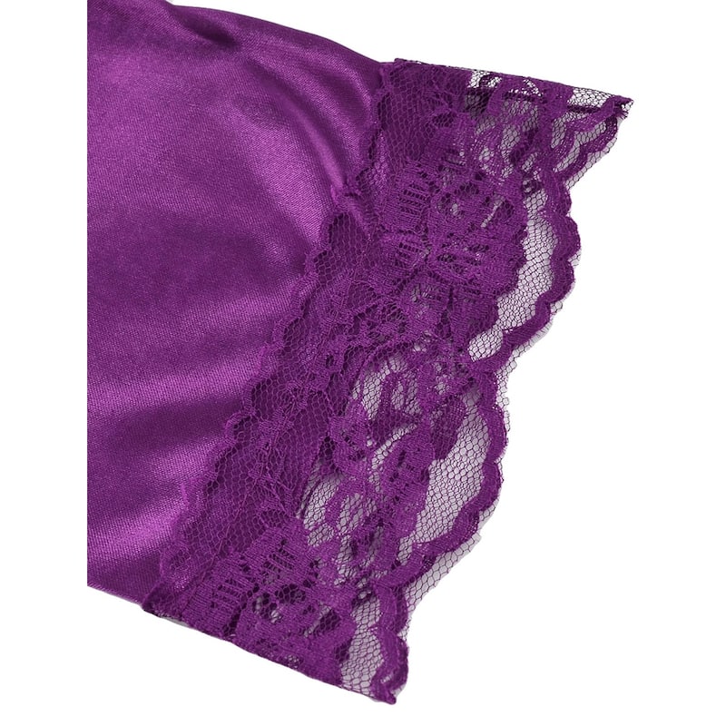 Women Silk Satin Robes Kimono Lace-Trim Dressing Gown Purple - Purple - One Size