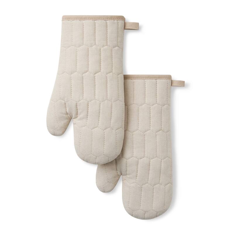 MARTHA STEWART Honeycomb Quilted Chambray Oven Mitt 2-Pack Set - 7"x13" - Natrual
