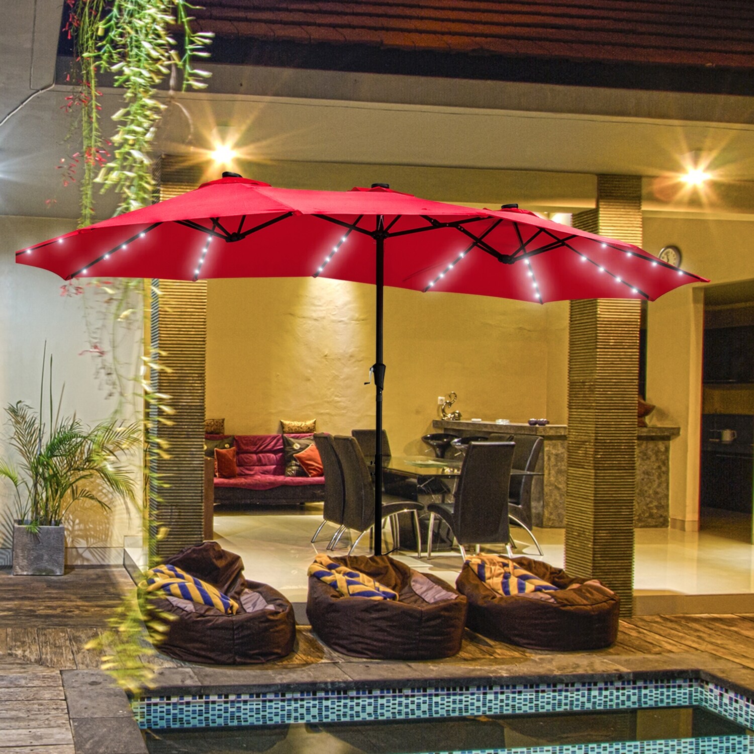 Shop Ainfox 15ft Double Sided Patio Solar Led Lighted Market Umbrella Overstock 32063220