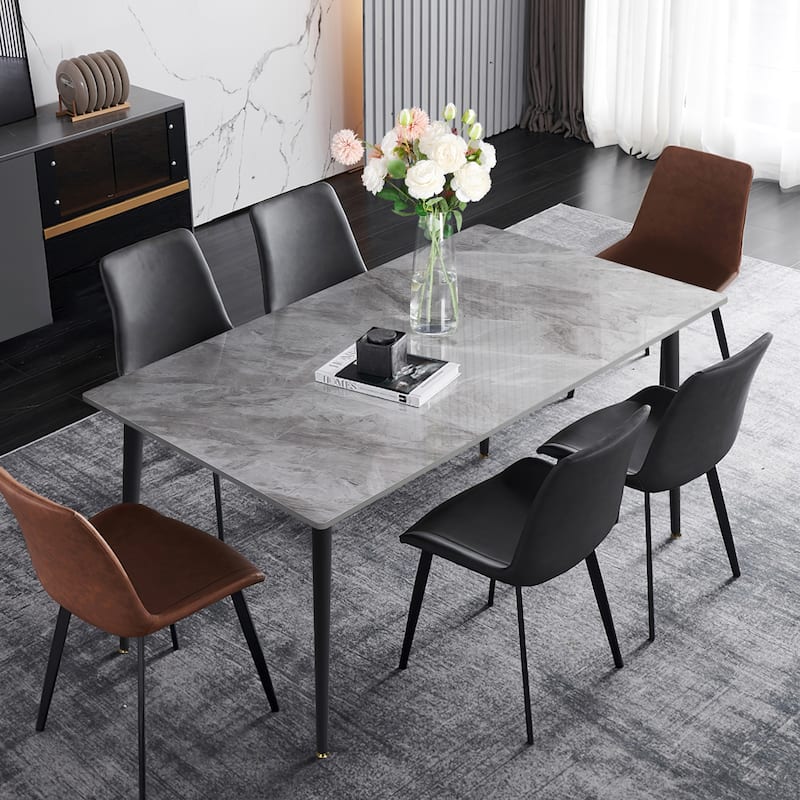 UNHO Modern Dining Table with Slate Stone Top and Metal Legs Rectangle - 47.2x27.5x30 inch - Italian Gray