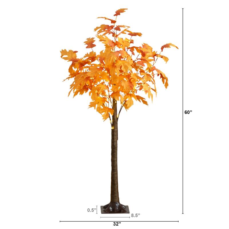 Pre-Lit Autumn Artificial Maple Fall Tree - 5' - Warm White LED Lights