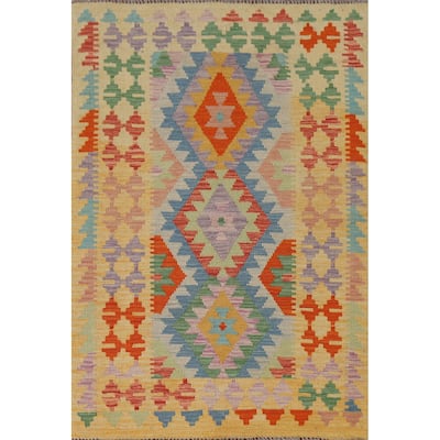 Reversible Kilim Accent Rug Oriental Hand-Woven Wool Carpet - 3'4"x 5'1"