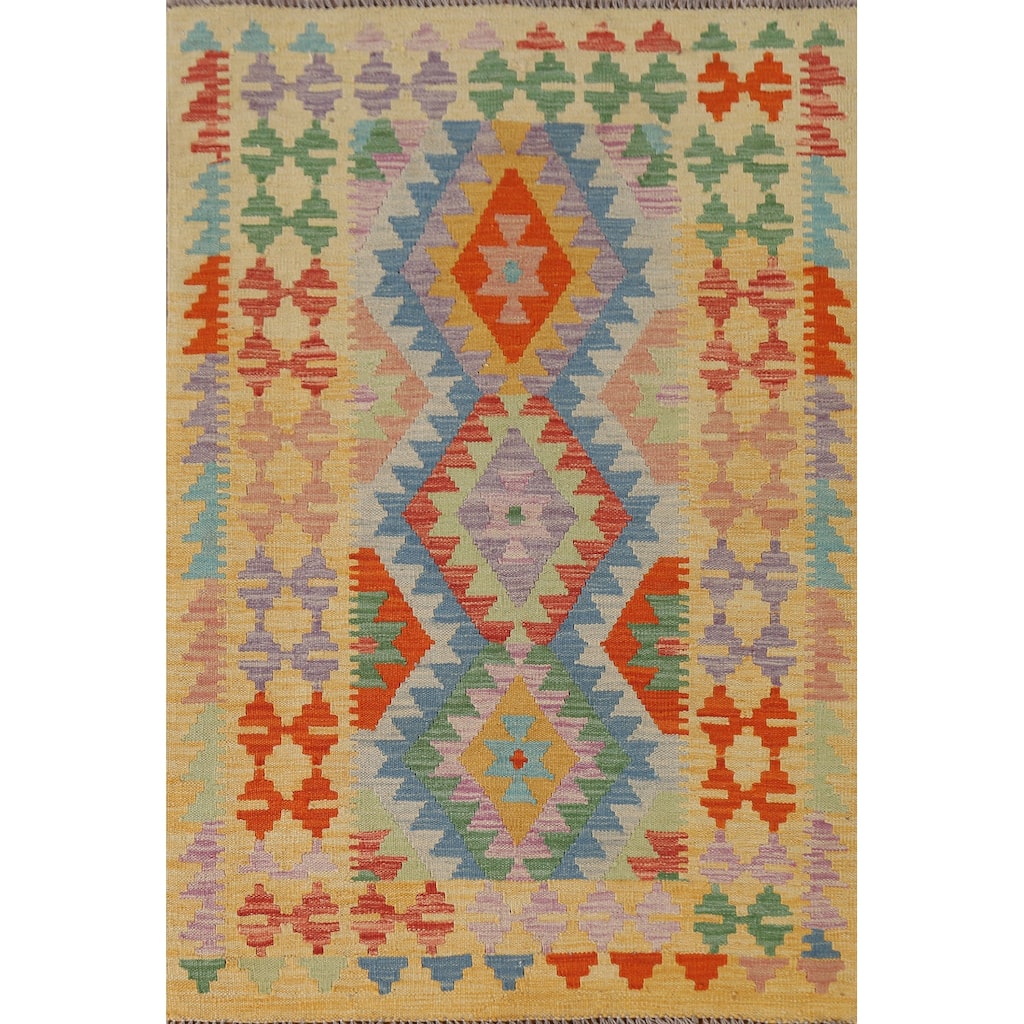 Reversible Kilim Accent Rug Oriental Hand-Woven Wool Carpet - 3'4"x 5'1"
