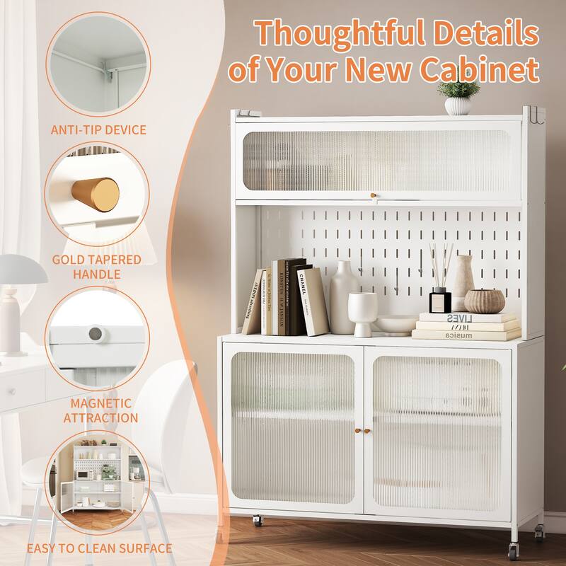 Kitchen Pantry Cabinet, Tall Storage Cabinet with Glass Doors & Adjustable Shelves, Cabinet Cupboard for Kitchen, Living Room