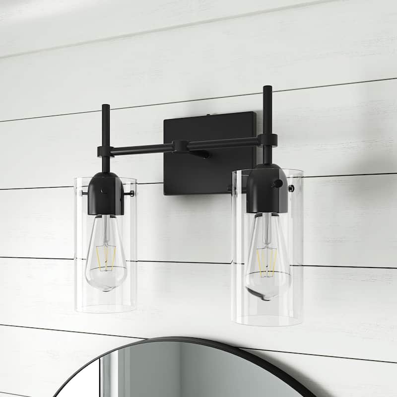 Modern Cylinder Clear Glass Shade Bathroom Vanity Light - 2-Light: 13.38"