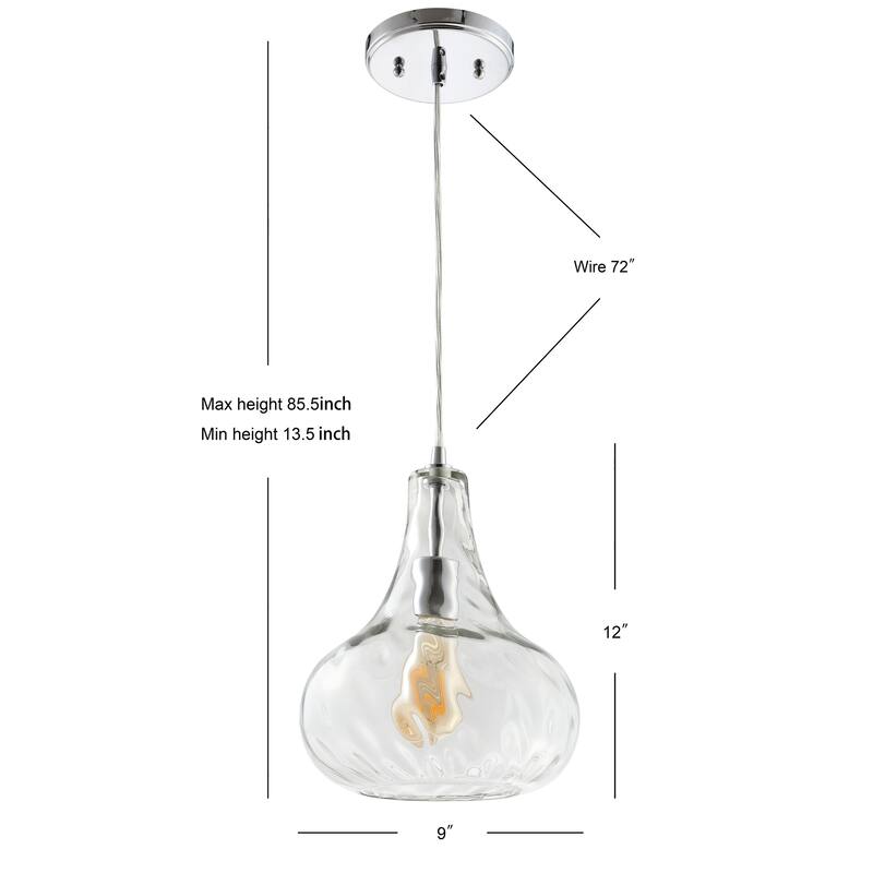 Litchfield 9" Adjustable Metal/Glass LED Pendant, Chrome by JONATHAN Y