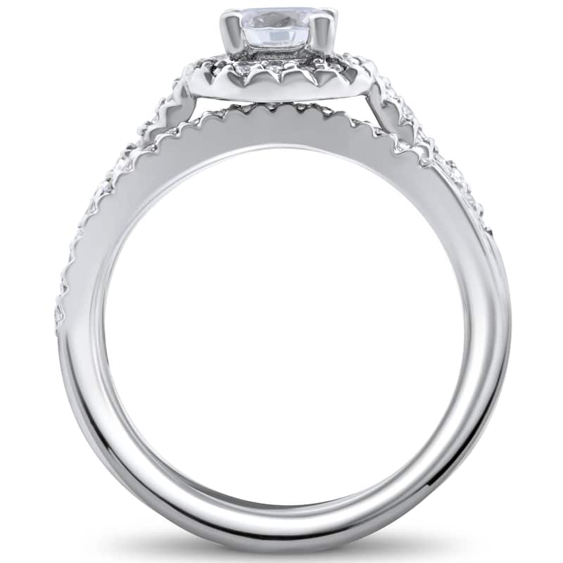 3/4ct Halo Diamond Engagement Wedding Ring Set White Gold