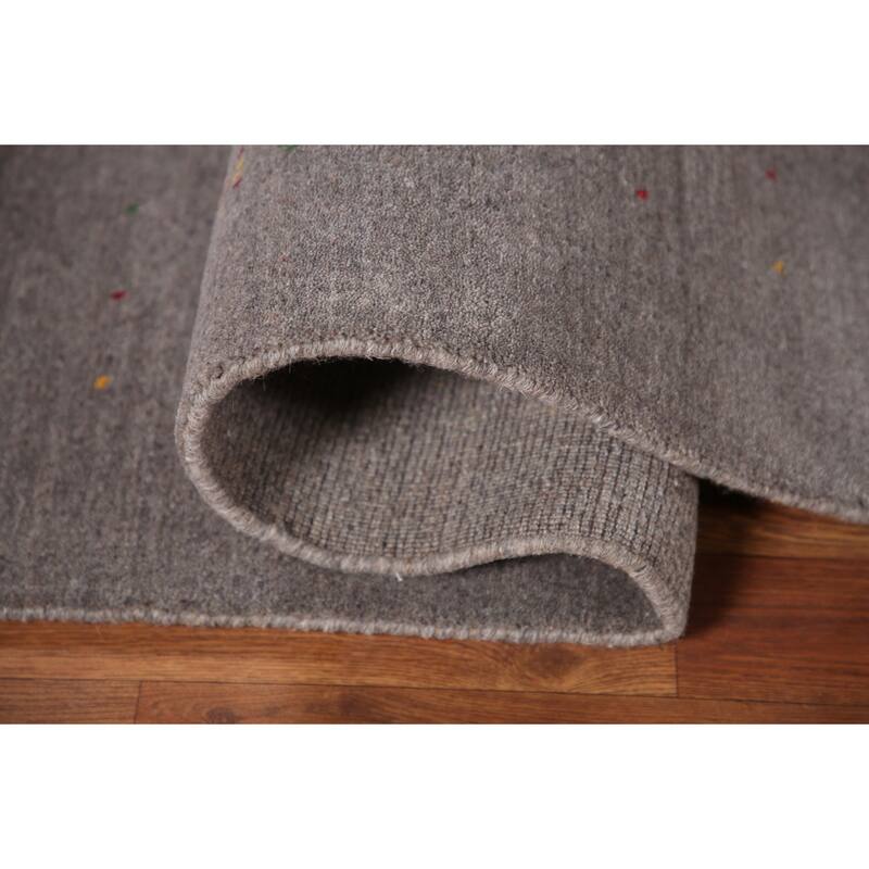 Silver Gray Gabbeh Oriental Area Rug Handmade Wool Carpet - 7'10" x 9'11"