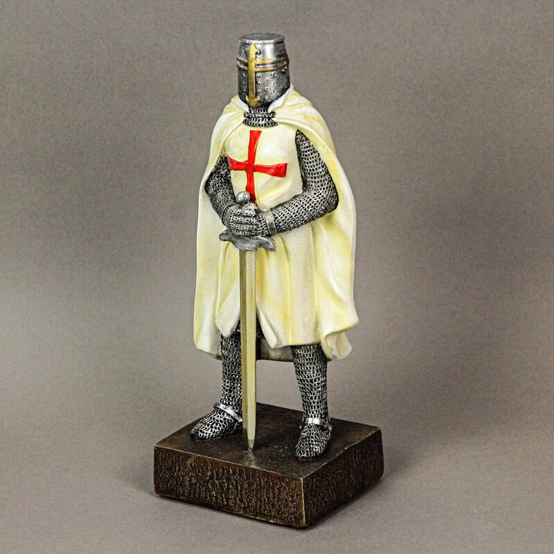 Medieval Templar Knight In Battle Holding Sword Armor Statue - 10 X 3 X 3.5 inches