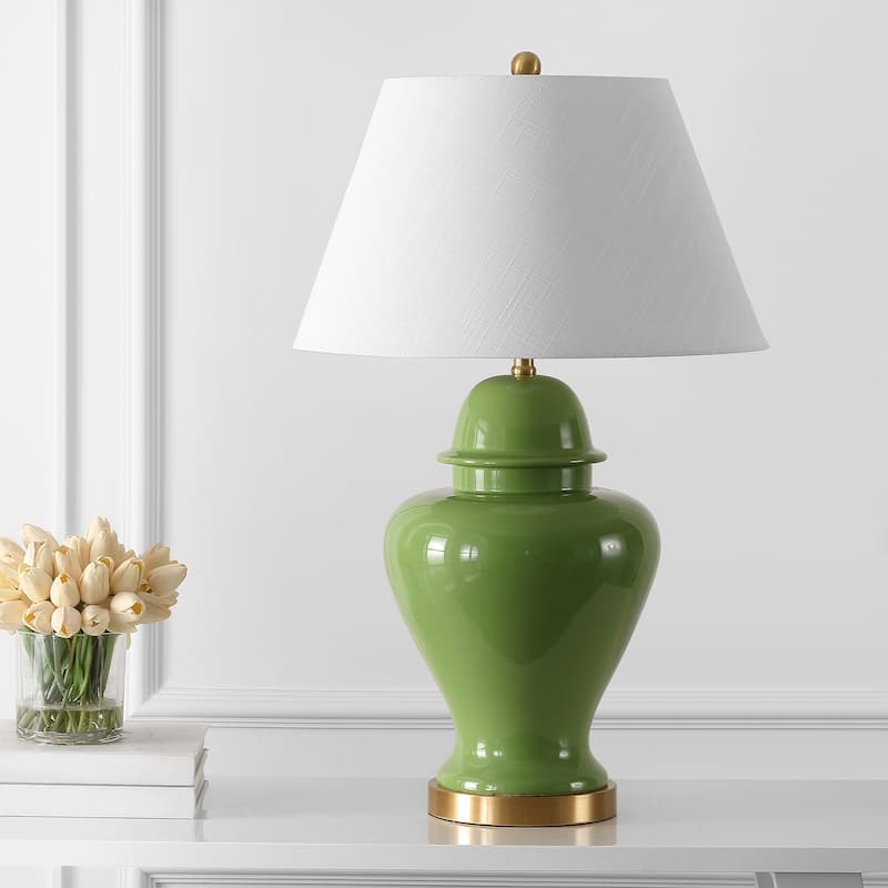 Watts 33" Ceramic/Iron Modern Classic LED Table Lamp, Green by JONATHAN Y