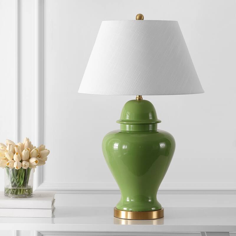 Watts 33" Ceramic/Iron Modern Classic LED Table Lamp, Green by JONATHAN Y