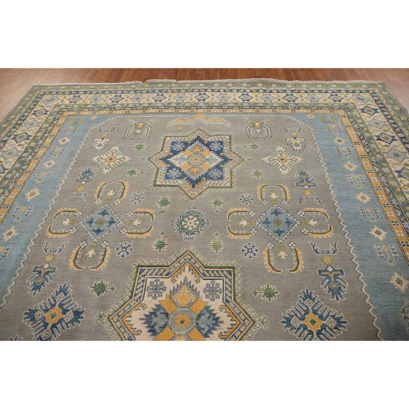 Traditional / Geometric Kazak Area Rug Handmade Wool Carpet - 10'0"x 13'2"
