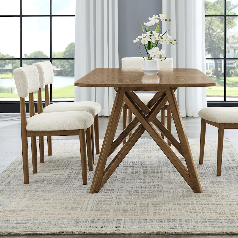 Roundhill Furniture Axler 7-Piece Dining Set, Light Oak