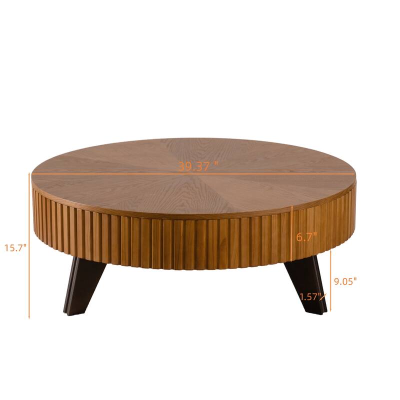 39.37" Retro Round Coffee Table with Storage Space, Suitable for Living Room and Office
