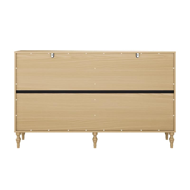 Elegant 8-Drawer Dresser with Solid Wood Legs, Vintage Curved Front Chest of Drawers for Bedroom Storage
