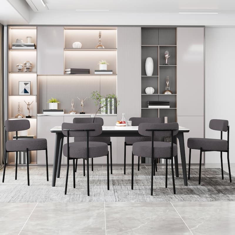 XINMICS Upholstered Boucle Dining Chairs with Black Metal Legs