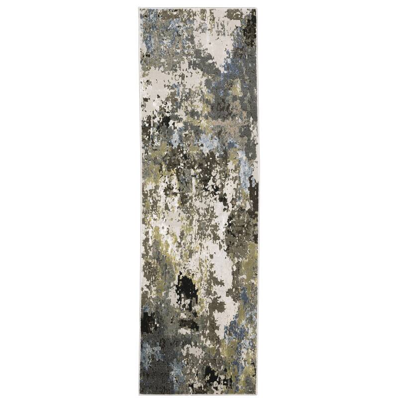 Style Haven Caldon Modern Abstract Area Rug - 2'3" X 7'6" - Grey/ Green - Runner/Rectangle