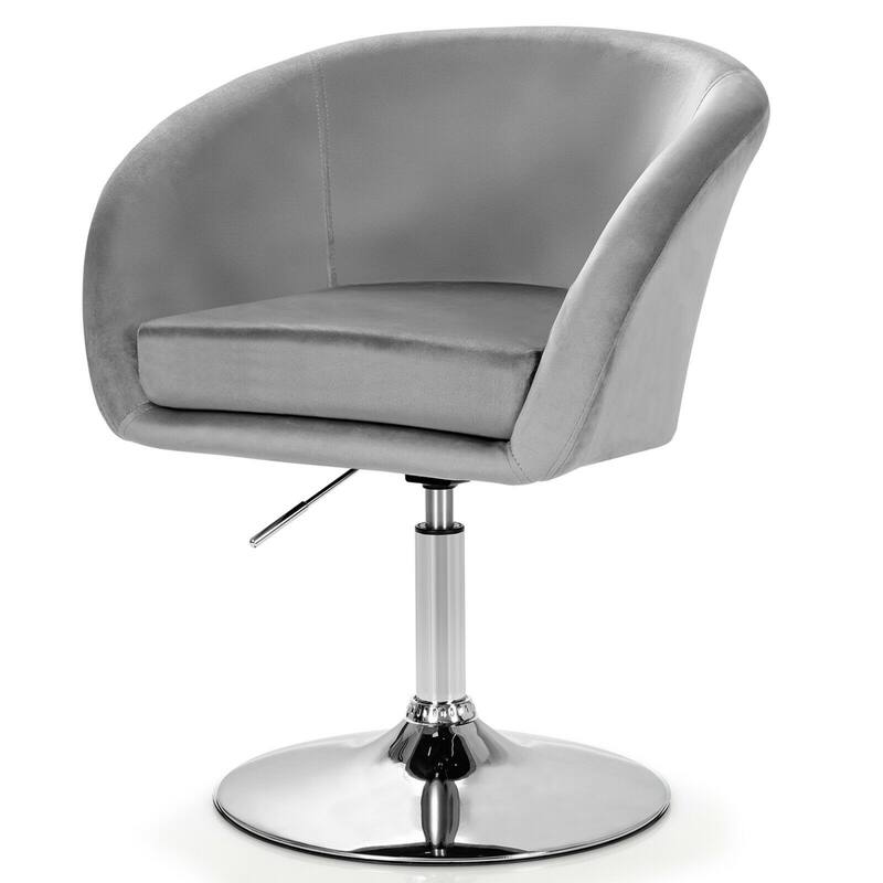 360 Degree Swivel Makeup Stool Accent Chair with Round Back and Metal Base - 24" x 20.5" x 28.5"-34" - Grey