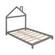 preview thumbnail 22 of 25, Full Size Low Platform Bed with House-shaped Headboard and Chimney, Open Frame Bed, Wooden Slat Bed