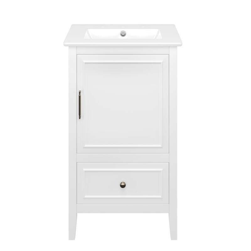 Roomfitters 20" Bathroom Vanity with Sink Cabinet with Drawer Door Shelf Adjustable Foot Pads Compact Organizer
