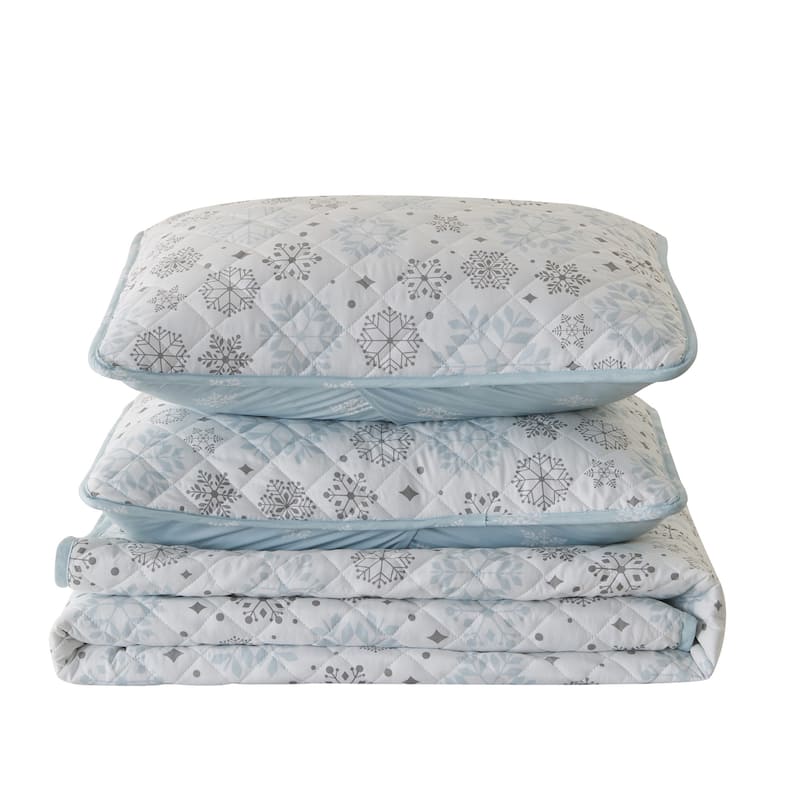 Premium Snowflake Microfiber Quilt Set with Shams