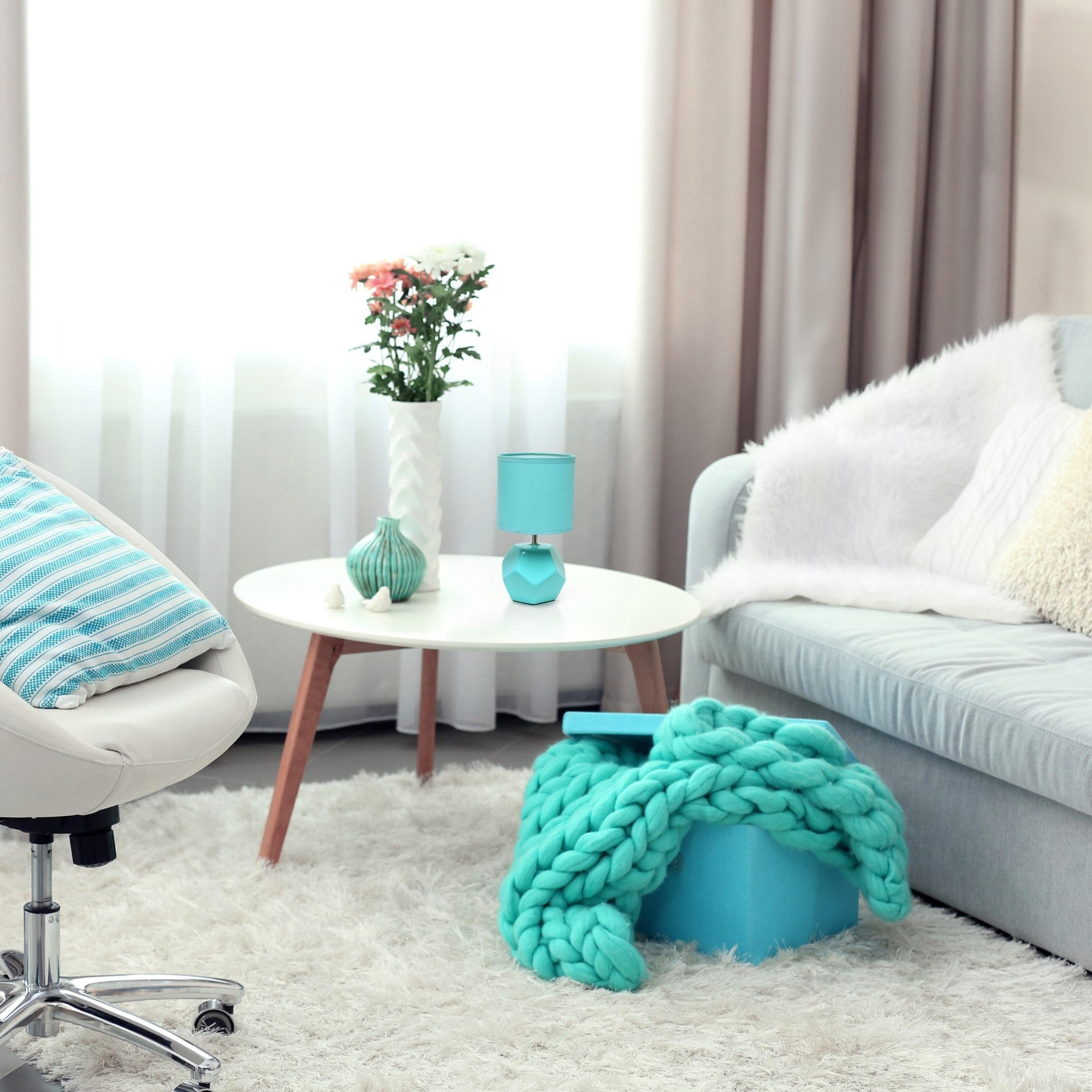 Geometric Table Lamp With Long Drum Shade - 10.5