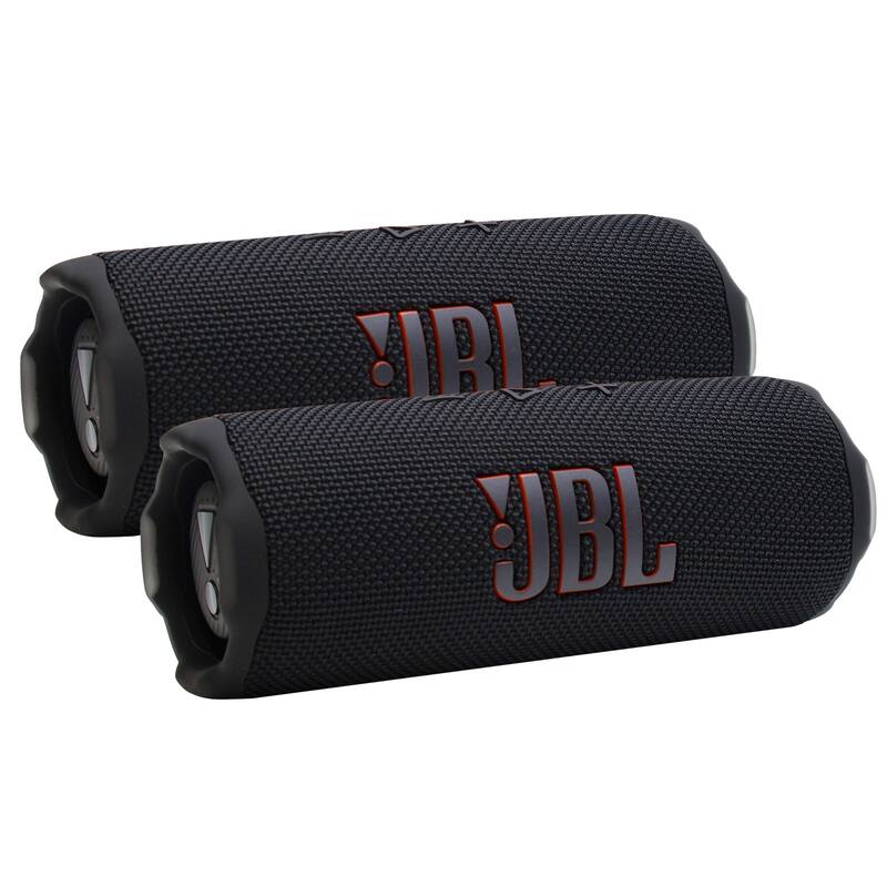 2x JBL Flip 7 Portable Waterproof Bluetooth Speaker (Black) - Black