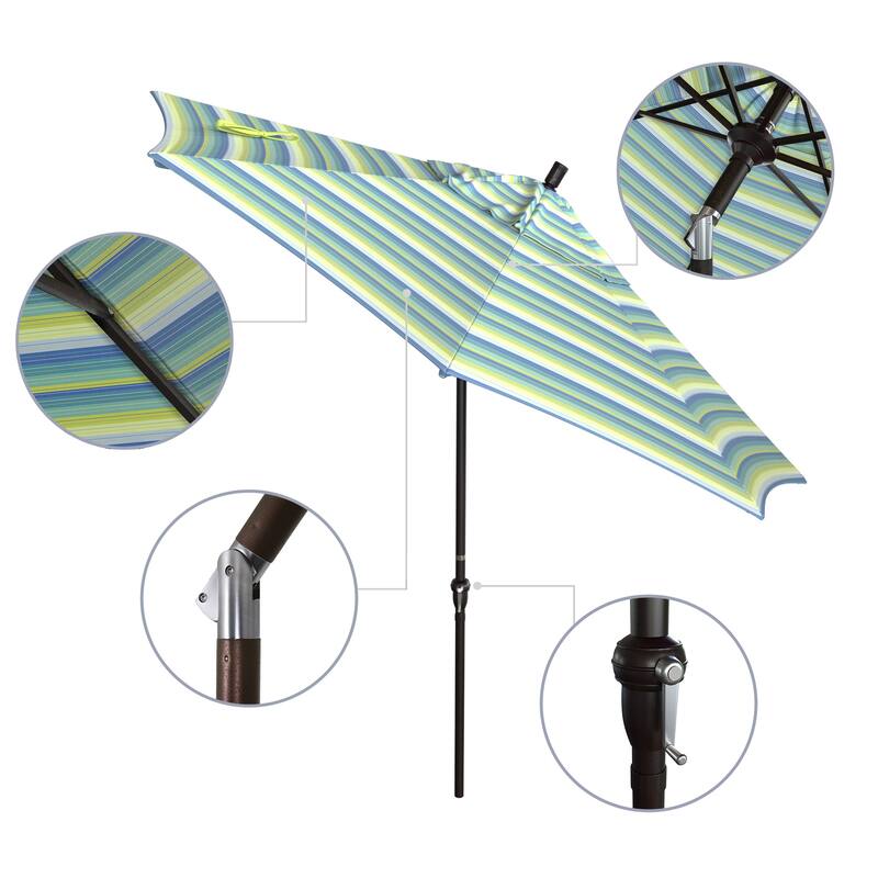 California Umbrella 9' Sunset Series Patio Umbrella Bronze Aluminum Frame and Ribs, Crank Lift Auto Tilt, Sunbrella Cilantro