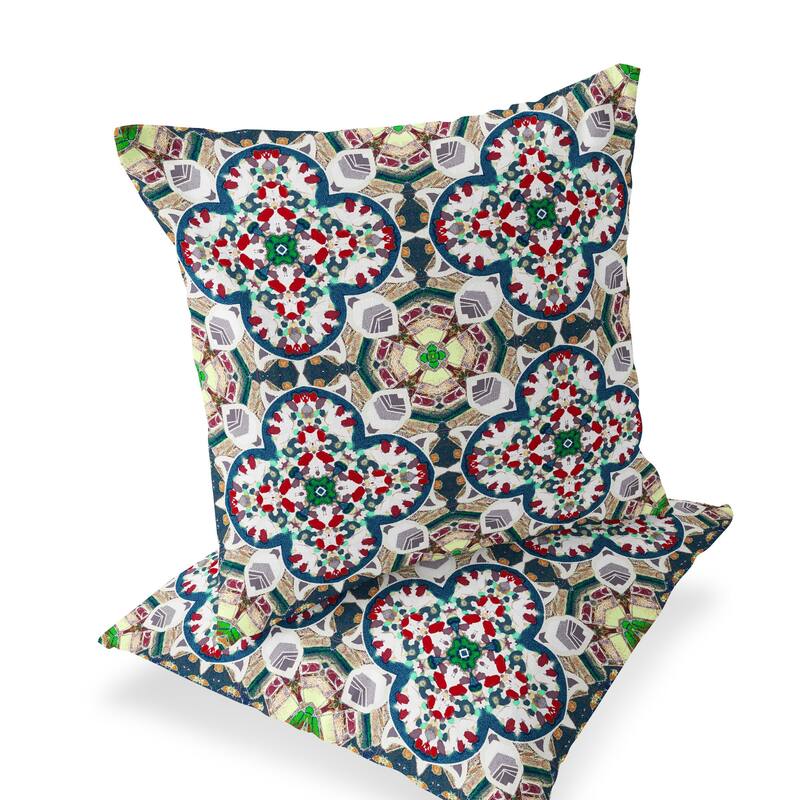 HomeRoots Set of Two 16" X 16" Green and White Blown Seam Floral Indoor Outdoor Throw Pillow - 16.00' X '16.00' X '5.00