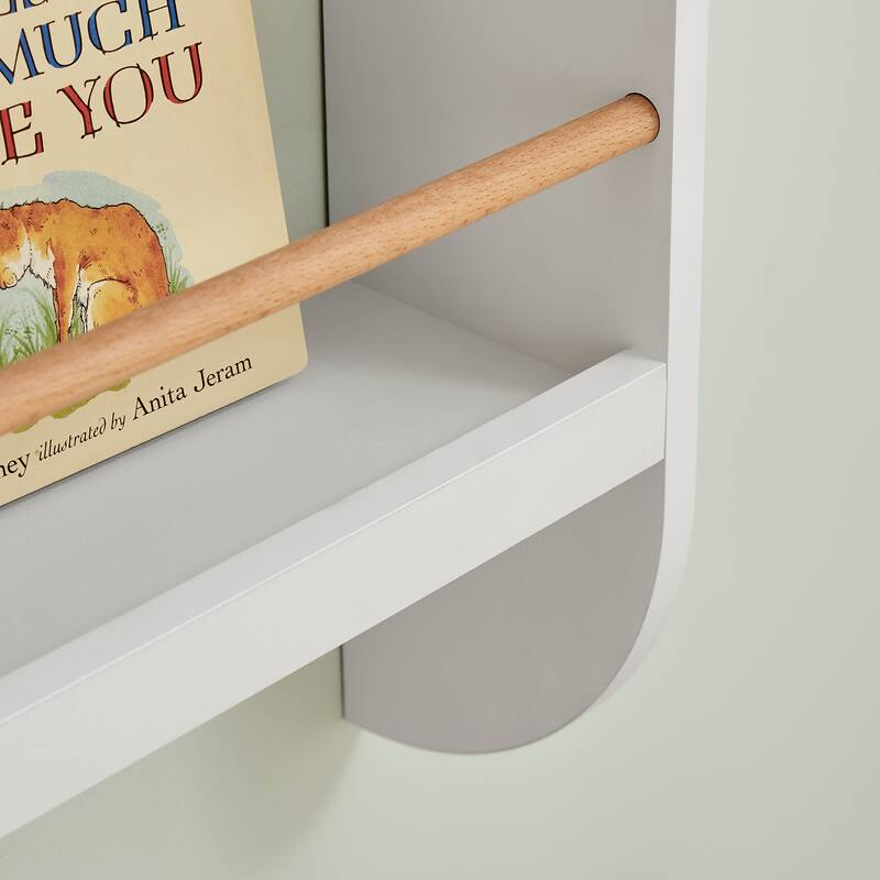 Danya B. Steiner White Rounded Contemporary 2-Tier Kids Wall-Mount Bookcase with Contrasting Wood-toned Rods