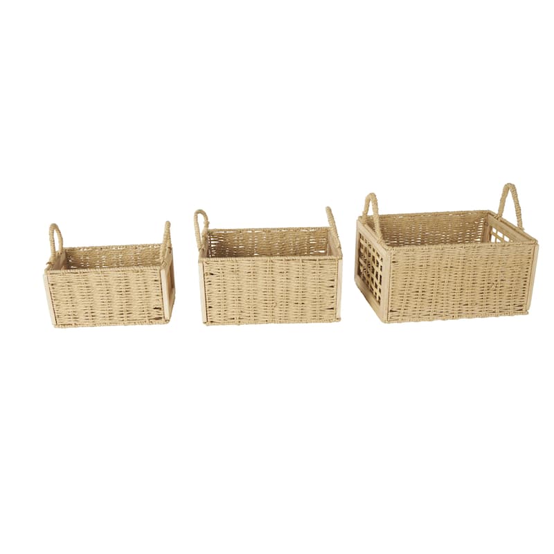 Rattan Woven Decorative and Functional Storage Basket with Rope Handles - Set of 3 Brown or Light Brown - Roche River Decor