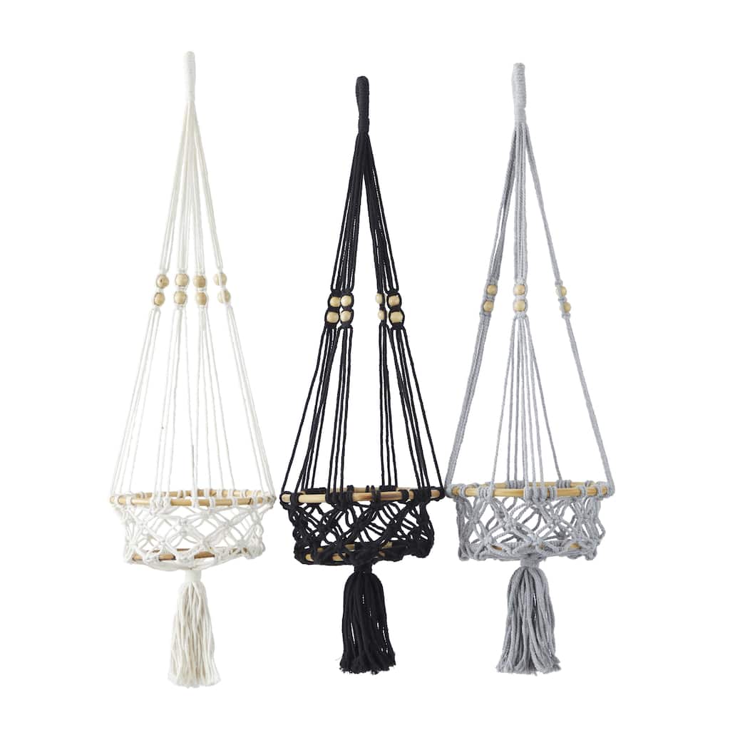 Cotton Fabric Macrame Handmade Hanging Indoor Wall Planter - Set of 3 Multi Colored - Roche River Decor