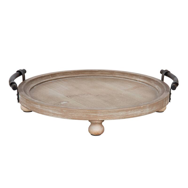 Kate and Laurel Bruillet Rustic Round Wooden Footed Serving Tray