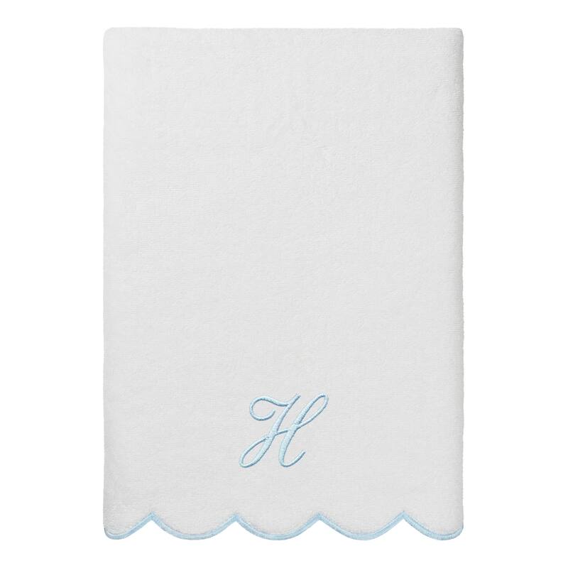 Authentic Hotel and Spa 100% Turkish Cotton Blue ADORNIA Scallop Personalized 3 Piece Towel Set - 3 Piece Set