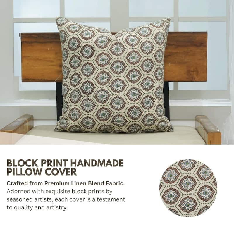 Fabdivine Soft Linen Cushion Cover Floral Block Print for Farmhouse Mustard Living Room or Office Décor, Banke Bihari