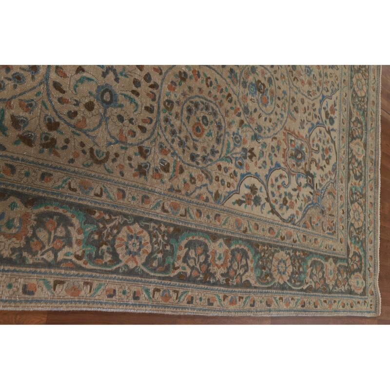 Hand Knotted Oriental 100% Wool Carpet Traditional Floral Beige & Ivories Tabriz Area Rug - 12' 3'' X 9' 8''