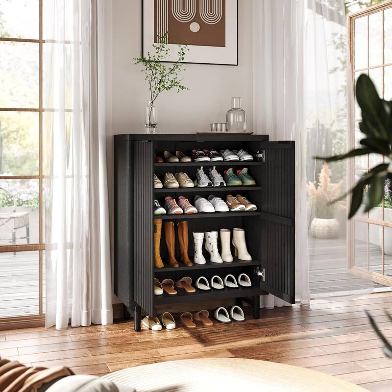 6-Tier Shoe Cabinet with Shutter Doors Adjustable Shelves Wooden Storage Cabinet for Entryway/Hallway/Closet/Living Room