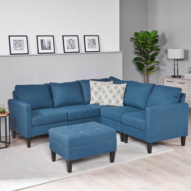 Zahra 6-piece Sofa Sectional with Ottoman by Christopher Knight Home - Dark Blue