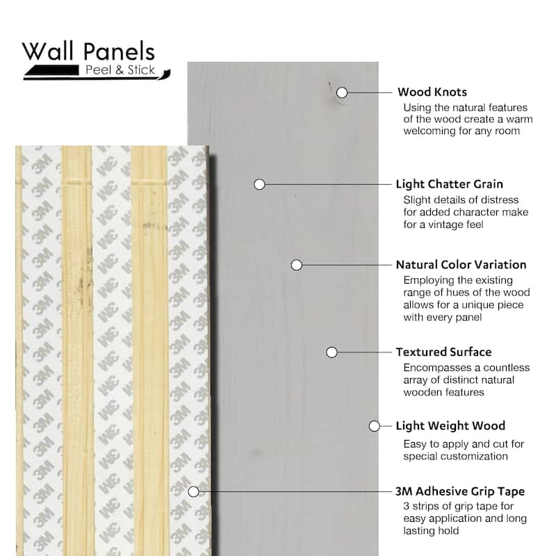 Peel and Stick Solid Wood Wall Paneling, Assorted Length, 5-inch Width, 19 sq ft