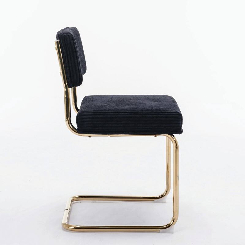 Modern Corduroy Dining Chairs - Gold Metal Base - Armless - Channel Tufting - Set of 2