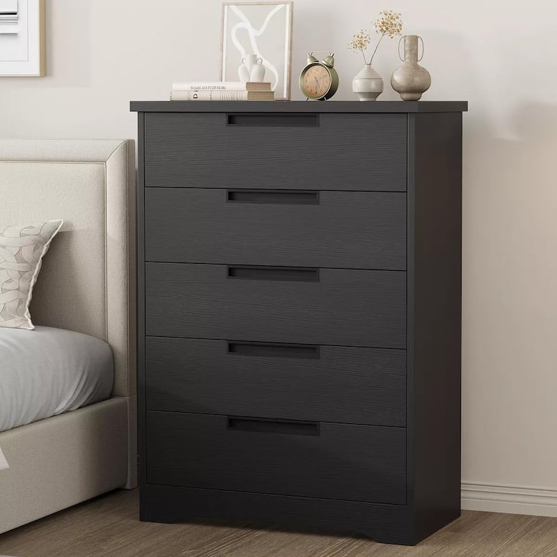 4/5 Drawer Dresser for Bedroom,Wooden Dresser Chest of Drawers with Embedded Handles - 5-drawer - Black